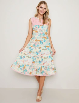 W.Lane Tropical Lace Tiered Dress